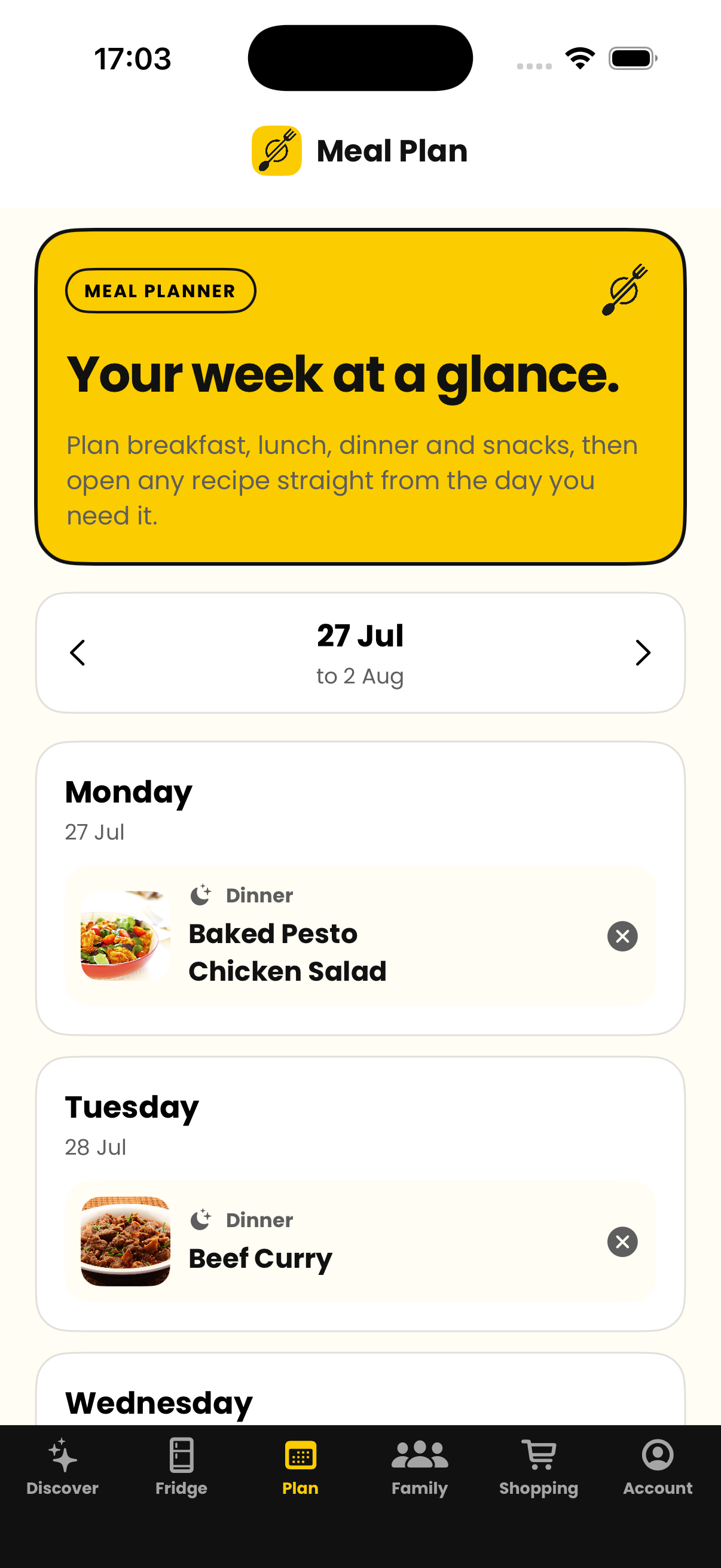 MyGrub recipe discovery screen
